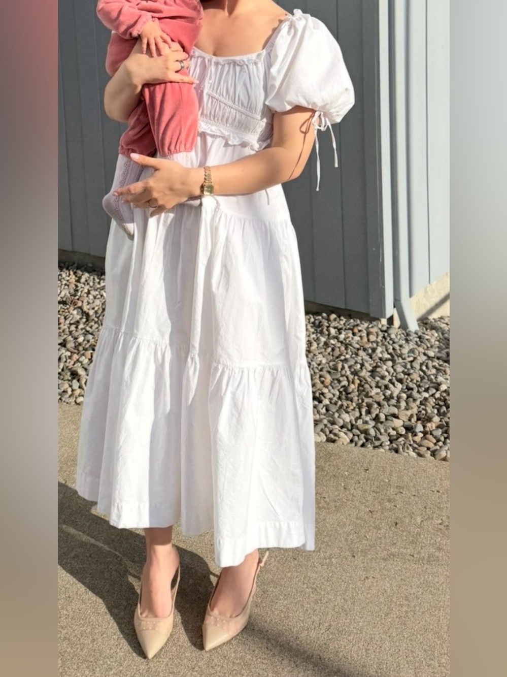 En Saison White Tiered Maxi Dress with Puff Sleeves